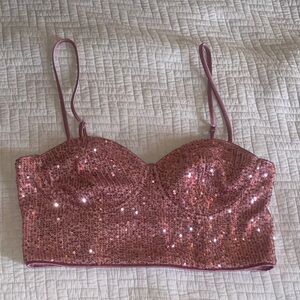 Pink Sequin Crop Top cocktail club rave party attire